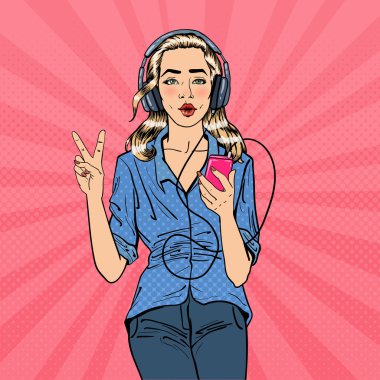 Genç kadın müzik ile Smartphone