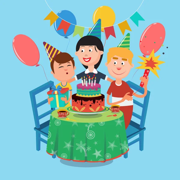 Family Birthday Party. Happy Family Celebrating — Stock Vector