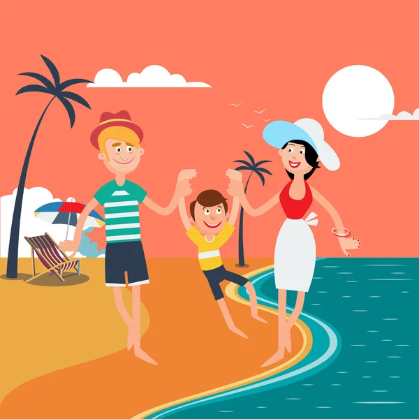 Family Summer Vacation. Happy Family on the Sea — Stock Vector