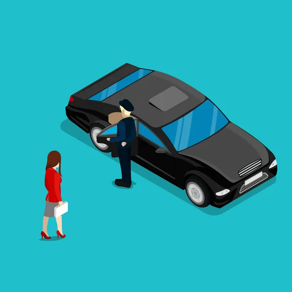 Femme d'affaires réussie près de voiture de luxe — Image vectorielle
