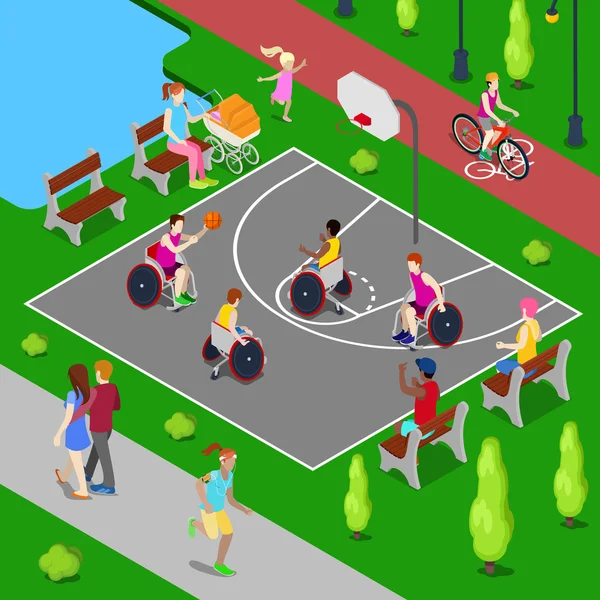 Mensen met een handicap spelen basketbal in het Park — Stockvector