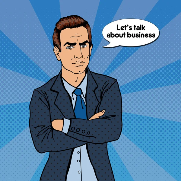 Serious Businessman. Confident Boss. Pop Art. Vector illustration — Stock Vector