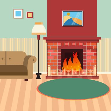 Şömine ve Kanepe ile Lüks Oturma Odası İç