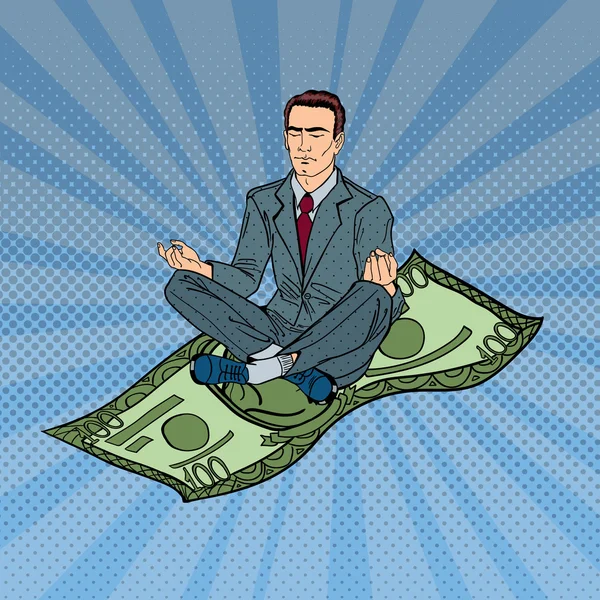 Podnikatel odpočívám a medituje na stovce dolarového Billa. Pop Art — Stockový vektor