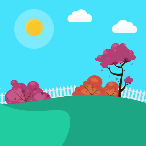 Vidéki táj háttér a napfényes ég és a fák — Stock Vector