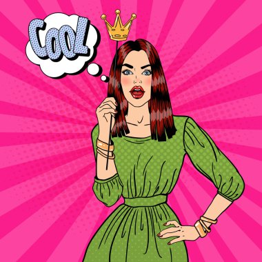 Young Pretty Woman Posing with Photo Booth Crown. Pop Art