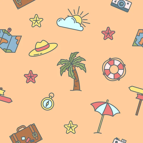 Heure d'été. Vacances en mer Modèle sans couture avec palmier et carte — Image vectorielle