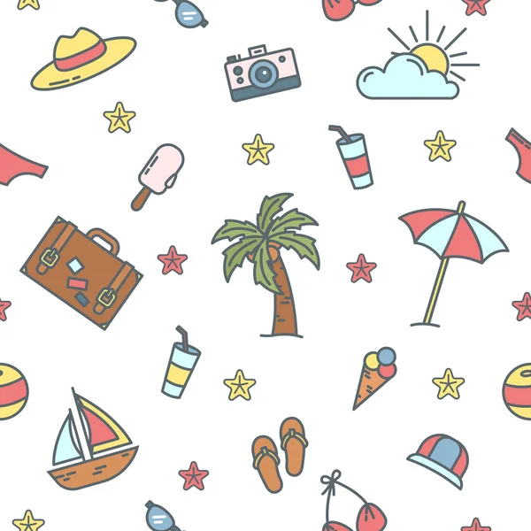 Yaz zamanı. Palmiye Ağacı ve Mayo ile Deniz Tatili Dikişsiz Desen