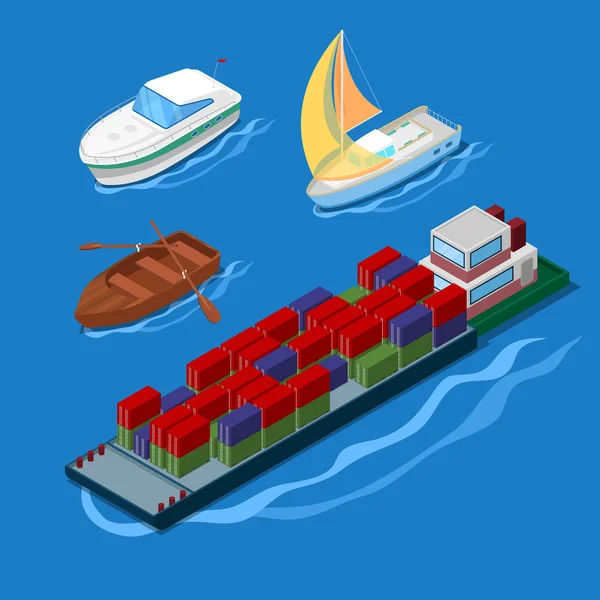 Icona isometrica con contenitore Nave per le vacanze Yacht e barche — Vettoriale Stock