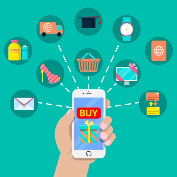 Mobile Payment Financial Concept con Smartphone e diversi servizi. Illustrazione vettoriale — Vettoriale Stock