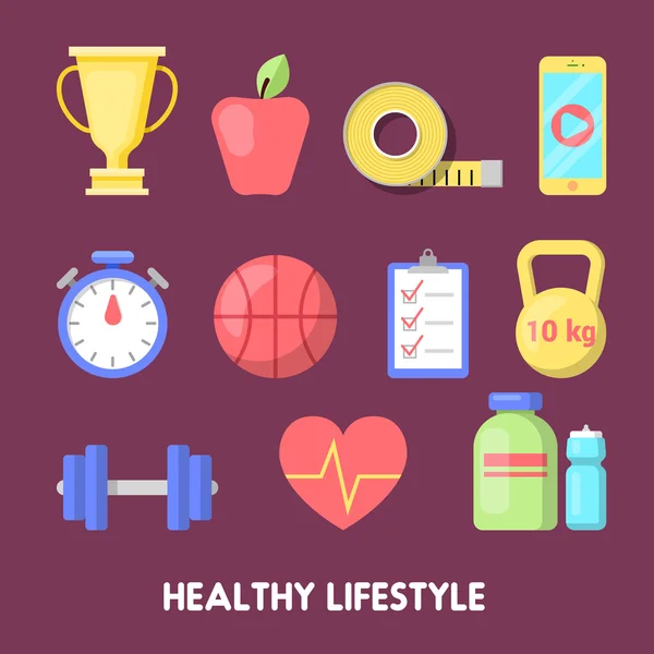 Σετ εικονιδίων γυμναστικής υγιούς lifestyle. Απεικόνιση διανυσματικών φορέων — Διανυσματικό Αρχείο