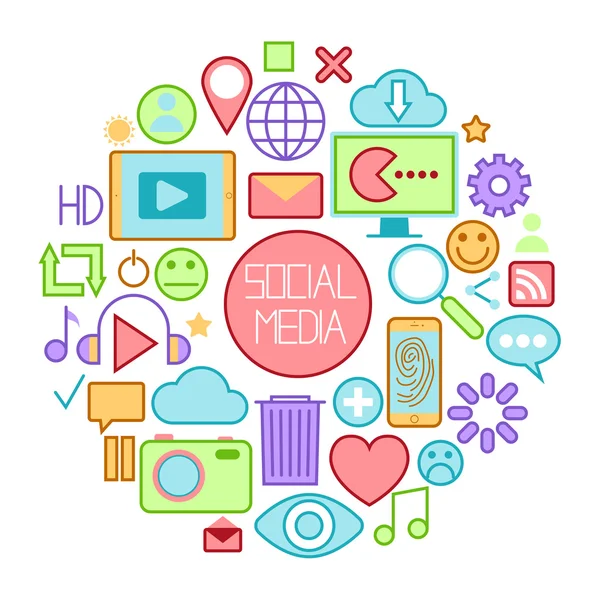 Social Media Icons with Emoticons and Internet Devices. Vector illustration — Stock Vector