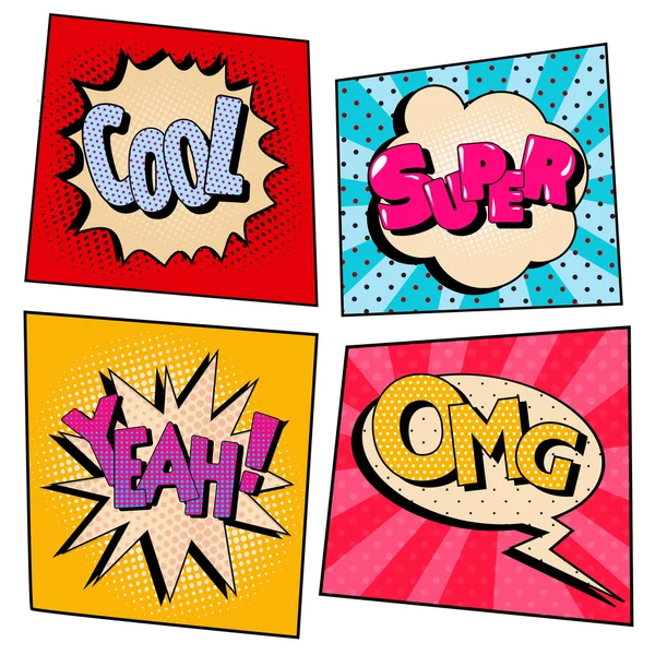 Vintage Pop Art Comic Speech Bubble Set con expresiones. Ilustración vectorial — Vector de stock