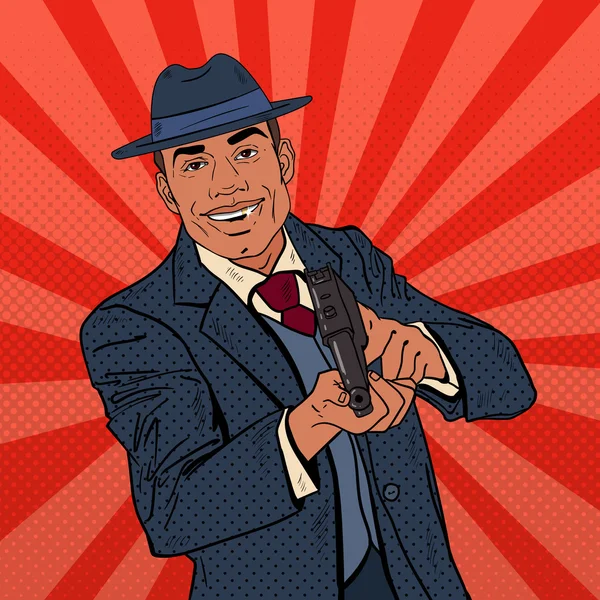 Pop Art Mafia Boss avec pistolet et dent d'or. Illustration vectorielle — Image vectorielle