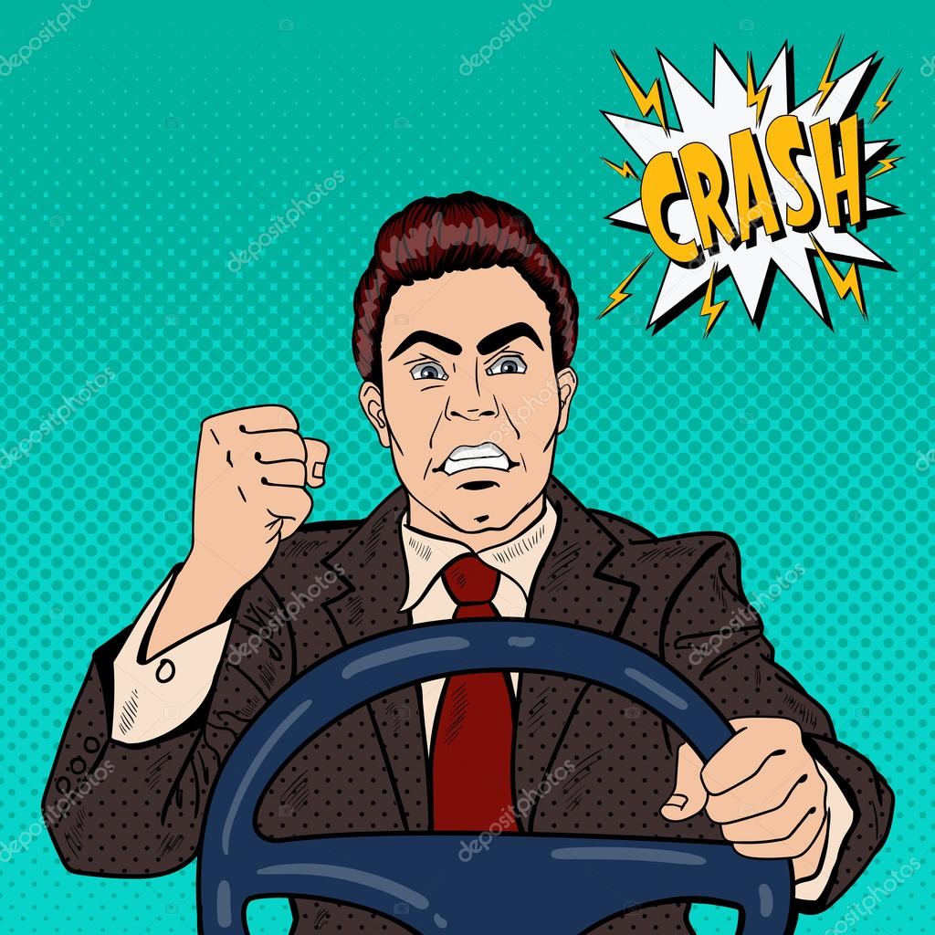 Angry Driver Man Showing his Fist Road Rage. Pop Art Vector