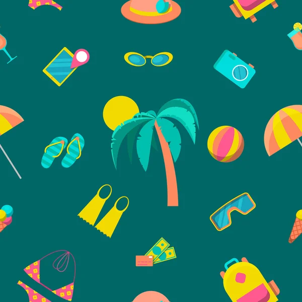 Beach Tourism and Travel Seamless Pattern. Vector background — Stock Vector