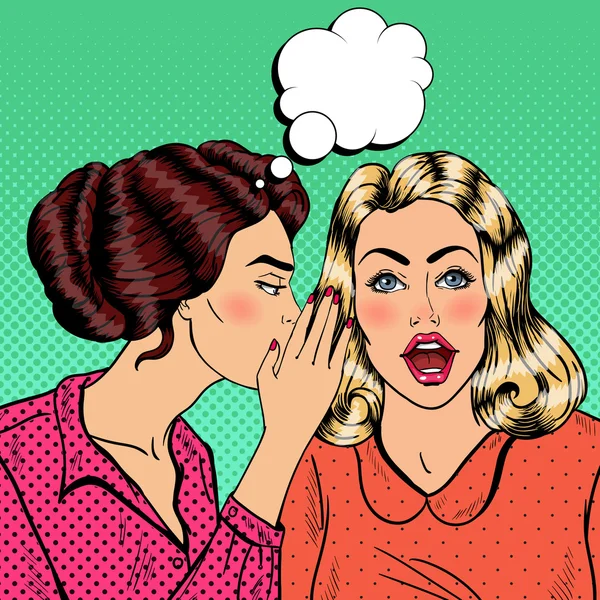 Young Woman Whispering Secret to her Friend. Pop Art Vector illustration — Stock Vector