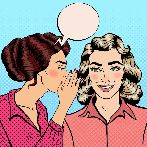 Young Woman Whispering Secret to her Friend. Pop Art Vector illustration — Stock Vector