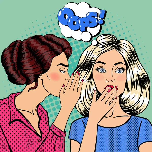 Young Woman Whispering Secret to her Friend. Pop Art Vector illustration — Stock Vector