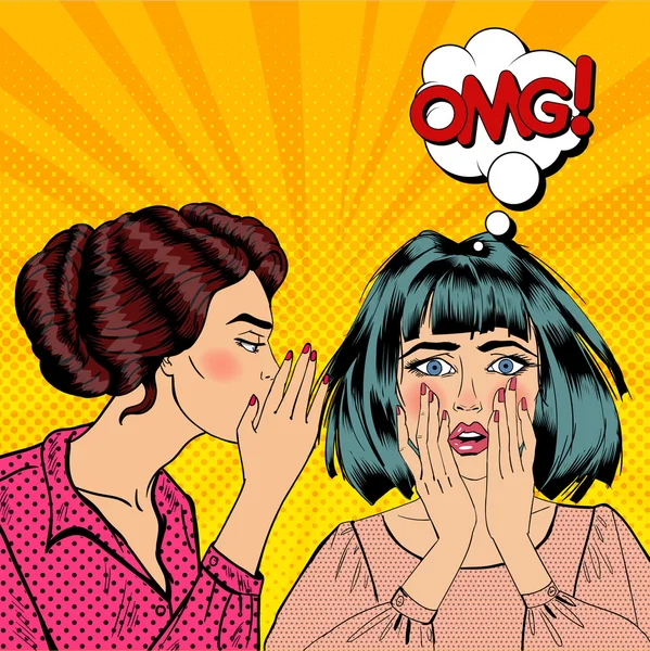 Young Woman Whispering Secret to her Friend. Pop Art Vector illustration — Stock Vector