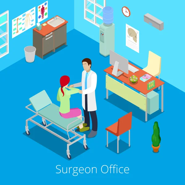 Isometric Surgeon Office with Doctor Examinating Patient. Vector illustration — Stock Vector