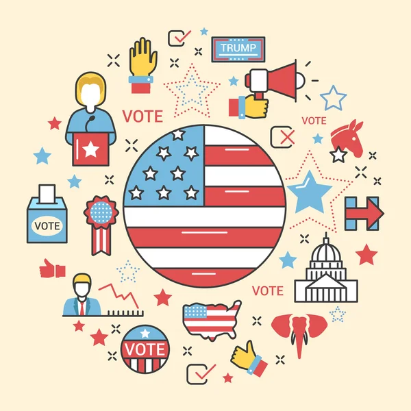 VS presidentsverkiezingen 2016 lijn Art dunne vector icons set — Stockvector