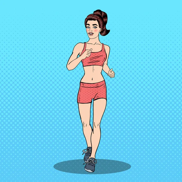 Young Fit Pop Art Woman Running. Ilustrasi vektor - Stok Vektor