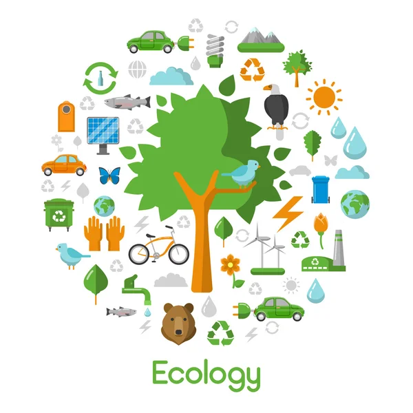 Écologie Environnement Green City Concept Icônes vectorielles avec technologies d'économie d'énergie — Image vectorielle