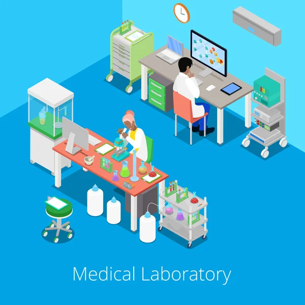 Isometric Laboratory Analysis with Medical Staff and Chemical Research. Vector illustration — Stock Vector