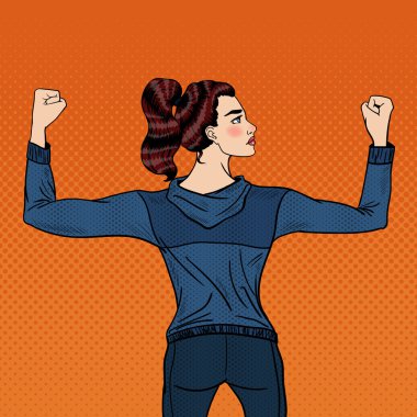 Pop Art Kendine Güvenen Atletik Kadın Kaslar gösteren. Vektör çizimi