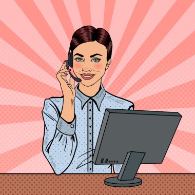 Sanat kadın operatör istemci danışmanlık hattı'pop. Vektör çizim