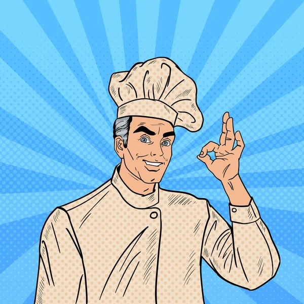 Chef Cook Gesturing profissional OK. Pop Art Vector ilustração —  Vetores de Stock