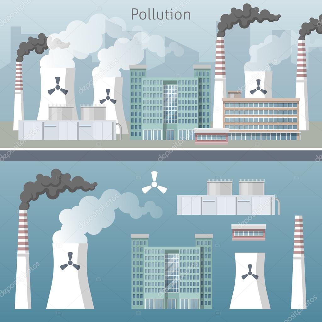 Energy Industry Air Pollution Cityscape. Vector illustration