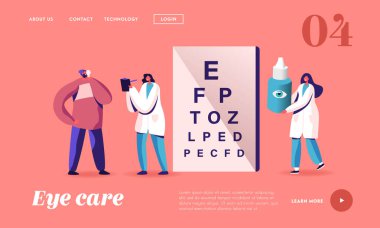 Profesyonel Optisyen Görme Tedavisi İniş Sayfa Şablonu. Oftalmolog Doktor Karakter Kontrol Görme