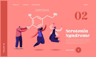 Serotonin Landing Page Template. Characters Enjoying Life due to Hormones Production. Happy Women Smiling, Jumping clipart