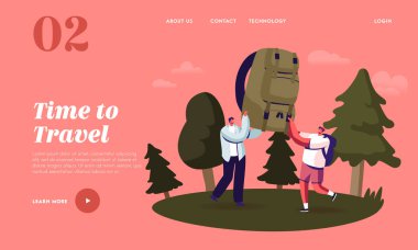 Boş Zamanda Karakterler, Yaz Aktivitesi İniş Sayfa Şablonu. İnsanlar Ormandaki Yaz Kampında Zaman Geçiriyor