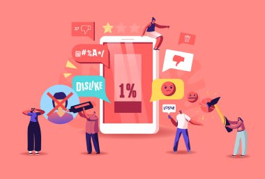 Çevrimiçi Eleştiri, Sosyal Ağ Tacizi Konsepti. Akıllı Telefon Tacizinde Zorba Karakterler, Tehdit Mağduru