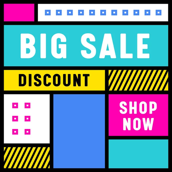 Big Sale Banner with Abstract Geometric Shapes on Colorful Background in Retro Style. Price Off Poster, Presentation — Stock Vector