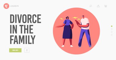 Family Fighting Landing Page Şablonu. Birbirlerini suçlayan kızgın çift karakterleri var. Hayal kırıklığına uğramış karı koca