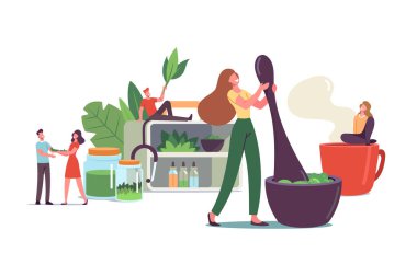 Geleneksel Tıp. Bilim adamı veya Doktor Karakterleri Tıbbi Bitkiler ve Bitkiler İçin Uyuşturucu Yapıyor, Ajurvedic Tedavi Hazırlıyor