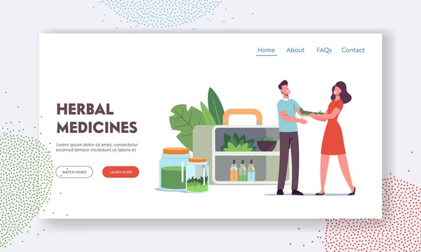 Spezialist für Traditionelle Medizin Giving Herbal Remedy to Patient Landing Page Template. Arzt bereitet Medikamente aus Pflanzen vor — Stockvektor