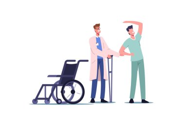 Rehabilitating Physical Activity, Orthopedic Therapy Rehabilitation. Therapist Doctor Working With Disabled Patient clipart