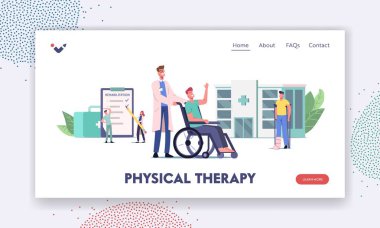 Rehabilitasyon İniş Sayfa Şablonu. Doktor Sargılı Ayaklı Tekerlekli Sandalye Kırık Kollu Hasta