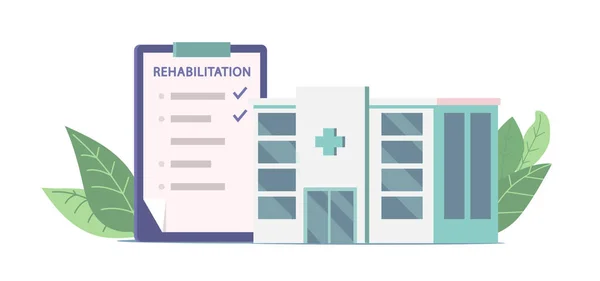 Rehabilitační klinika a seznam s procedurami Ikona izolovaná na bílém pozadí. Zdravotnictví a rehabilitační služba — Stockový vektor