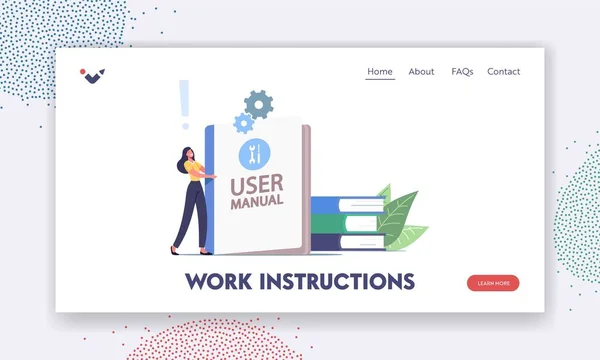 Guida o Tutorial per gli utenti Landing Page Template. Manuale utente, guida o istruzioni tecniche. Assistenza clienti — Vettoriale Stock