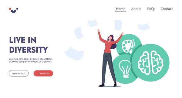 Vivir con Alma e Inspiración, Balance en el Trabajo Plantilla de Landing Page. Feliz carácter femenino Renunciar aburrido trabajo — Archivo Imágenes Vectoriales