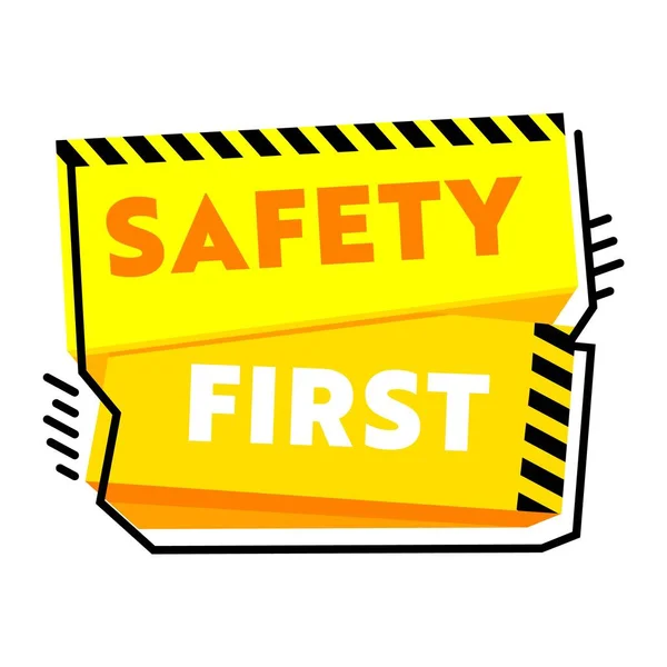 Safety First Creative Banner Trendy Linearstil isoliert auf weißem Hintergrund. Arbeitssicherheitssymbol oder -schild, Vorsicht im Straßenverkehr — Stockvektor