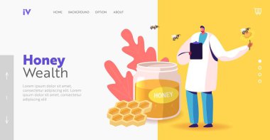 Apiary Sağlıklı Üretim. Organik Doğal Gıda İniş Şablonu. Doktor Bee ile Çiçek Tutma