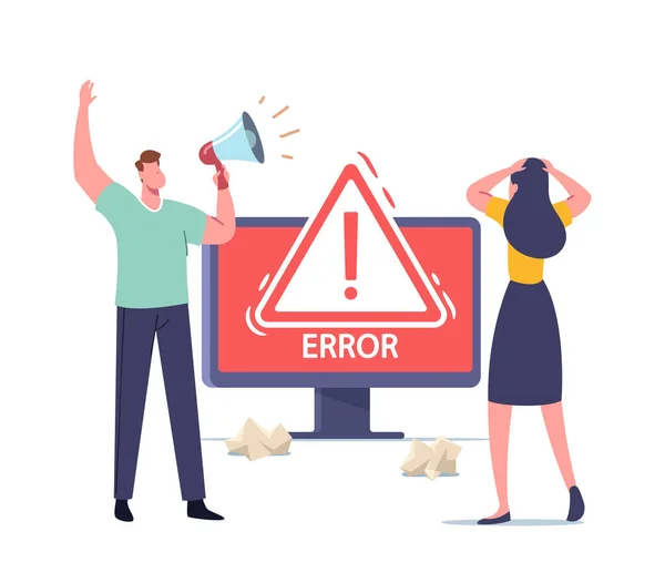 Kesalahan Kerja Sistem, Halaman Pemeliharaan 404 Tidak Ditemukan, Situs Konsepsi Konstruksi dengan Karakter Tiny di Komputer Huge - Stok Vektor