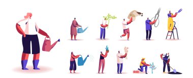 Bitkilerin Bahçeciliği ve Bakımı Hobisi. Erkek ve Kadın Karakterler Ekme, Kesme, Dölleme, Su Filizleri